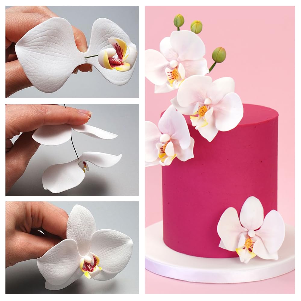 AK ART KITCHENWARE Silicone Veiner Stainless Steel Fondant Cutter Set for Gum Paste Flower Leaf Sugar Craft Tools Cake Decorating Supplies Silicone Veining Molds Moulds for Wedding with Christmas Box