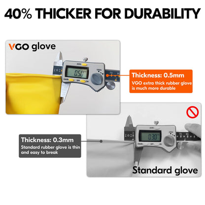 Vgo... 10-Pairs Reusable Household Gloves, Rubber Dishwashing gloves, Extra Thickness, Long Sleeves, Kitchen Cleaning, Working, Painting, Gardening, Pet Care (Size M, Yellow, HH4601)