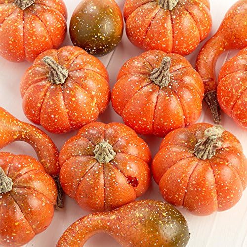 Factory Direct Craft Package of 12 Mixed Artificial Pumpkins and Gourds for Halloween, Autumn, Thanksgiving Decorating