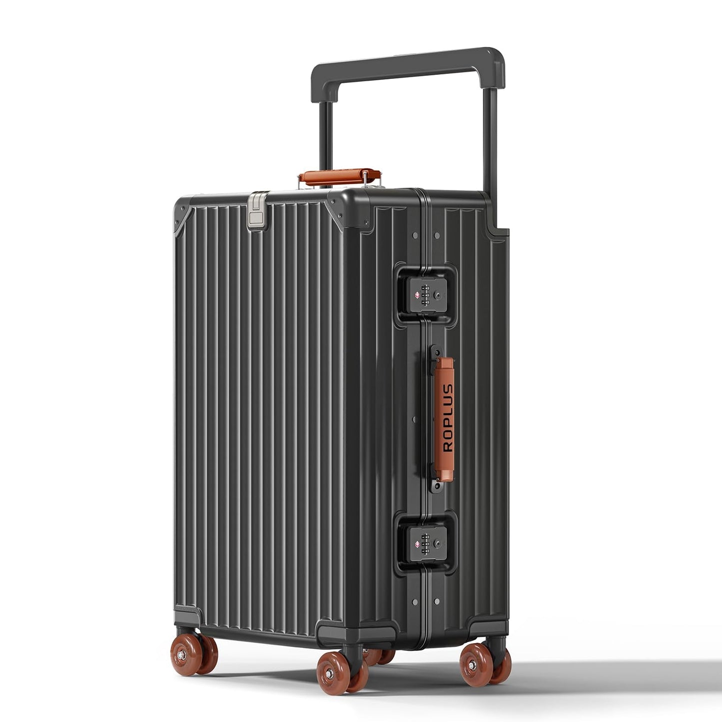 ROPLUS Aluminium Frame Checked-Luggage with Smooth Jelly Wheels, Hardside Zipperless Rolling Suitcase with TSA Lock (Grey, 28-Inch)