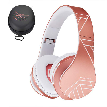 PowerLocus Bluetooth Over-Ear Headphones, Wireless Stereo Foldable Headphones Wireless and Wired Headsets with Built-in Mic, Micro SD/TF, FM for iPhone/Samsung/iPad/PC (Rose Gold)