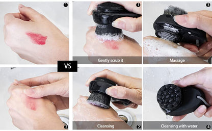 2 Pack Facial Cleansing Brush 2 in 1 for Face Exfoliation, Soft Bamboo Charcoal Microfiber Bristle Dual Face Silicone Scrubber Brush for Pore Deep Cleansing Skincare with Lid, Black+Gradient