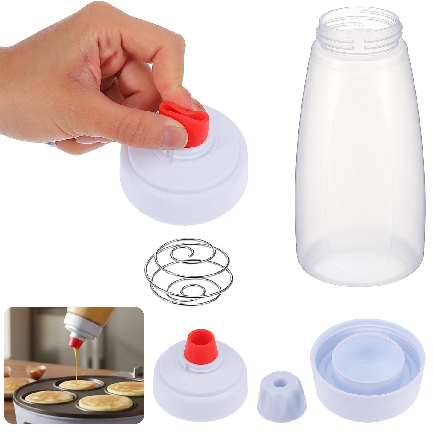 2-Pack Pancake Batter Dispenser and Mixer Bottles with Whisk Balls, 1000ml Large Capacity Squeeze Bottle for Pancakes, Cupcakes, Muffins, Crepes - Dishwasher Safe Baking Tool