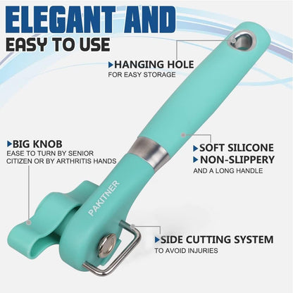 PAKITNER Manual Can Opener, Ergonomic Smooth Edge, Food Grade Stainless Steel, Handheld Side Cut, Green for Home &