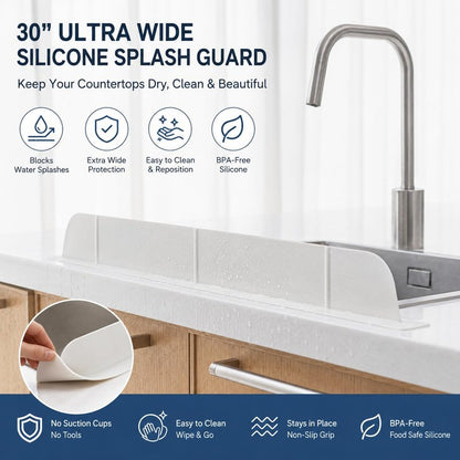 30 inch(75cm) Premium Kitchen Sink Silicone Water Splash Guard Size Upgrade 30" and new Package - NO Suction Cups, Ultra Wide 30" - Made in Korea (Ultra Wide Eco White)