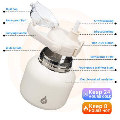 BJPKPK Insulated Water Bottles with Straw, 27 oz Cute Water Bottles with Handle, BPA Free Stainless Steel Metal Jug, Easy Carry Flasks for Men & Women, White