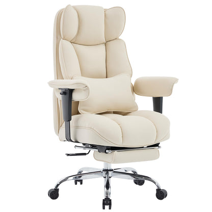 Efomao Big and Tall Office Chair with Footrest - Breathable Mesh Executive Chair, Heavy Duty Computer Desk Chair for Home Office, Ergonomic Lumbar Support & Reclining Mesh Gaming Chair, Beige