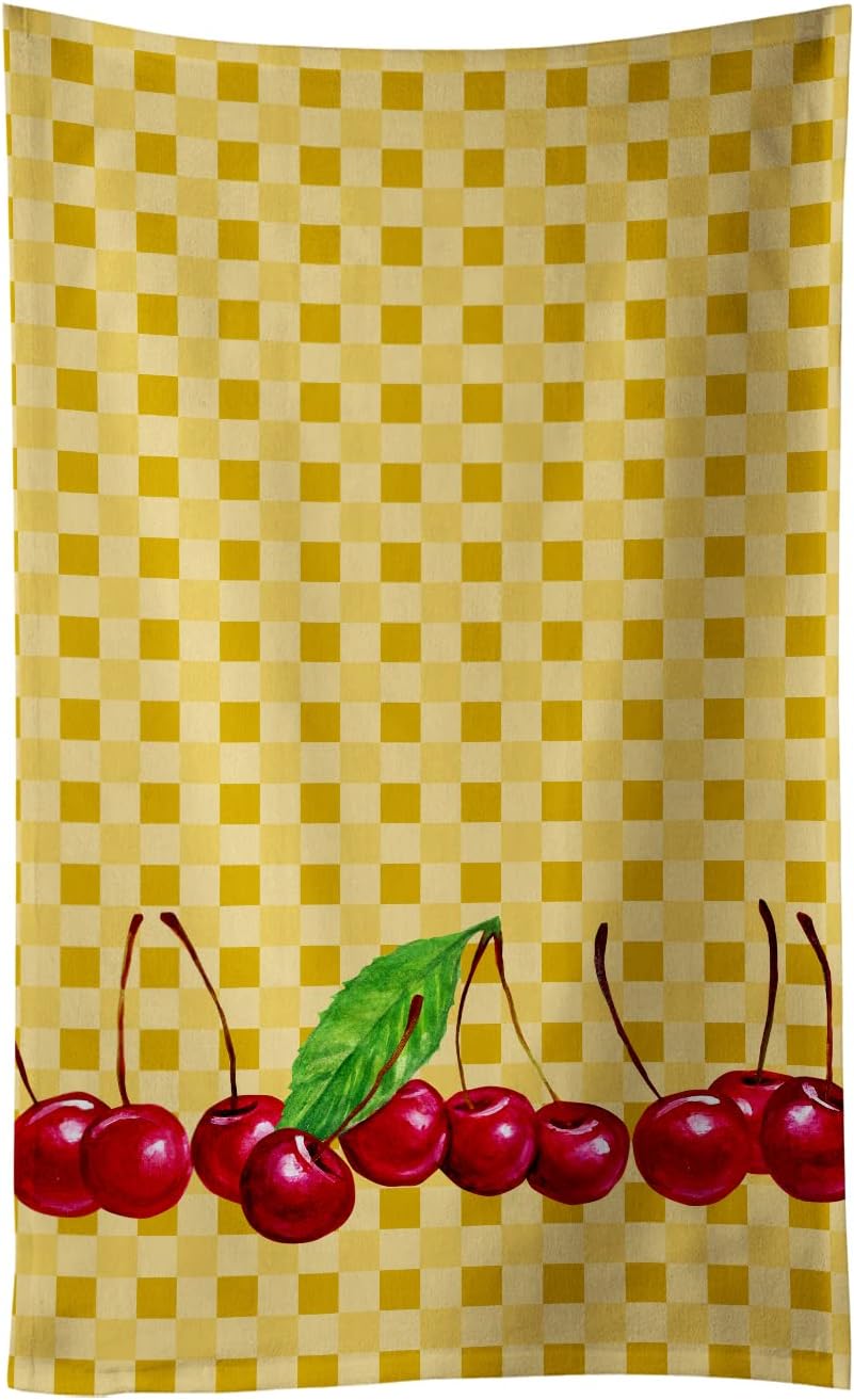 Caroline's Treasures Cherries on Basketweave Kitchen Towel, Decorative Bathroom Towel for Face, Tea, Dishcloth