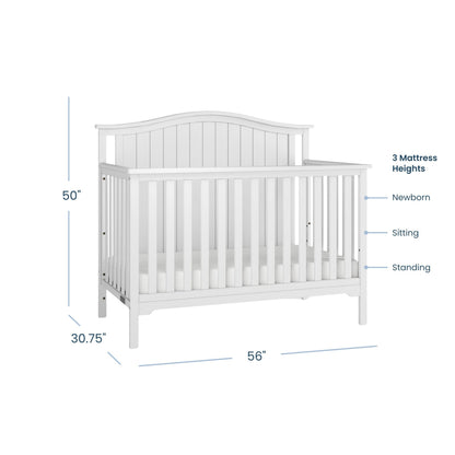 Child Craft Hampton Arch 4-in-1 Convertible Crib, Baby Crib Converts to Day Bed, Toddler Bed and Full Size Bed, 3 Adjustable Mattress Positions, Non-Toxic, Baby Safe Finish (Matte White)