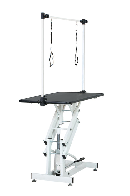 GDFStudio 42.5" Hydraulic Dog Grooming Table with Adjustable Arm & Noose, Heavy Duty Z-Lift Pet Grooming Table for Dogs at Home, Height Adjustable 21" to 36", 330LBS Capacity, White+Black