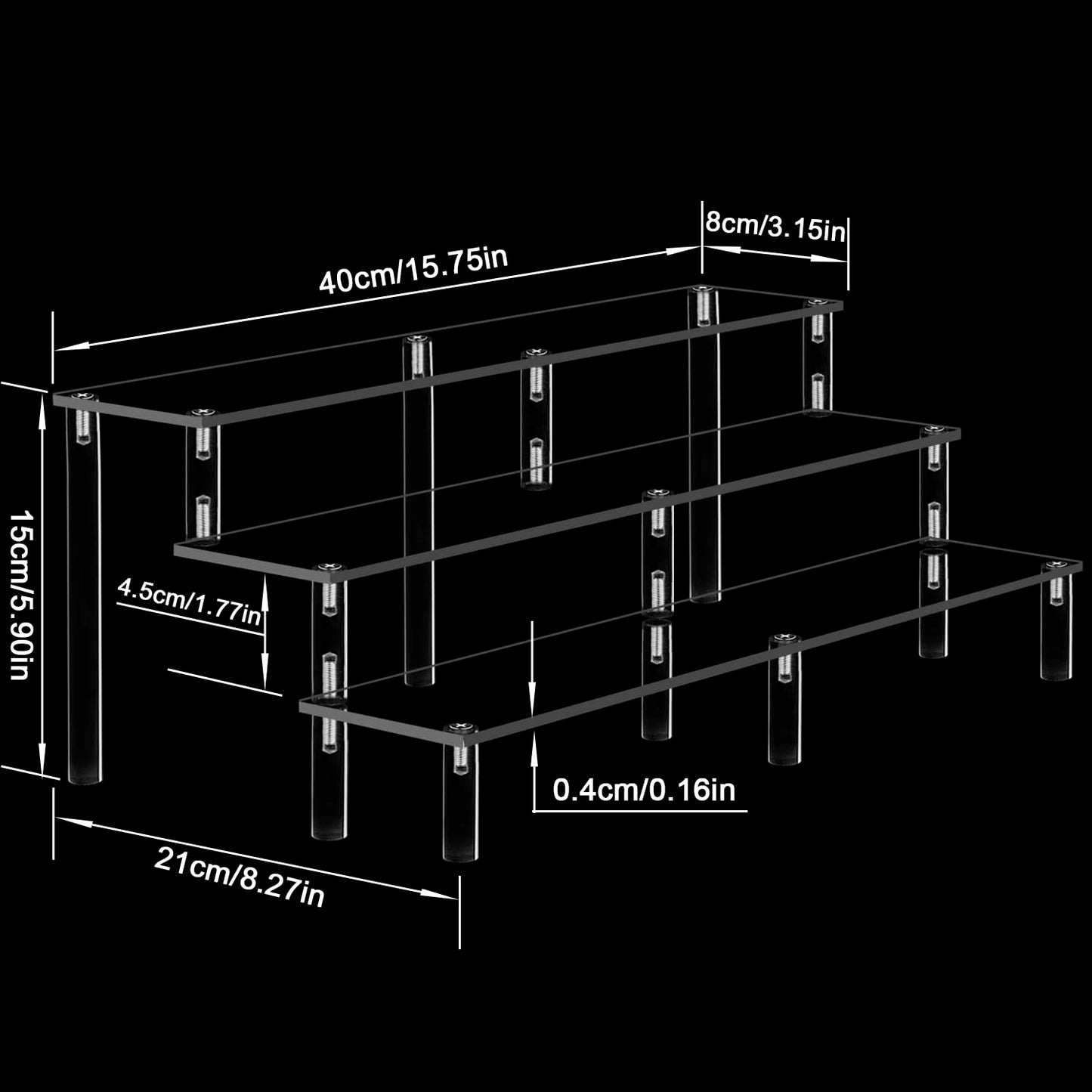 AZEAM 15 3/4 Inch Acrylic Riser Display Shelf,3 Tier Display Riser for Figures Display Stand Large Risers for Display Cupcake Perfume Organizer Cologne Makeup Collection Countertop Desktop Tabletop