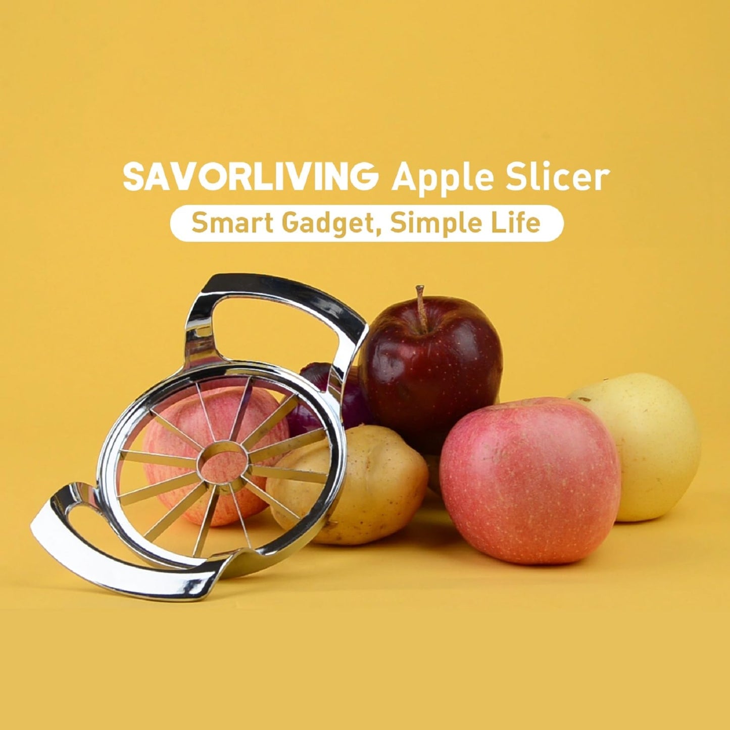 SAVORLIVING 4.72 inches Apple Slicer,12-Blade Extra Large Apple Corer, Heavy Duty Stainless Steel Apple Cutter and Divider with Updated Safe Blade System