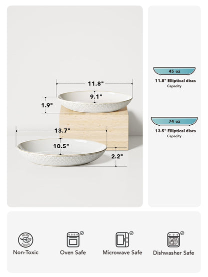LE TAUCI Ceramic Serving Bowls Set of 2, Large Oval Serving Dishes for Entertaining, 11.8 & 13.7 Inch Salad Bowl for Kitchen Counter, Fruit Bowl, Pasta Bowls, Microwave and Dishwasher Safe - White