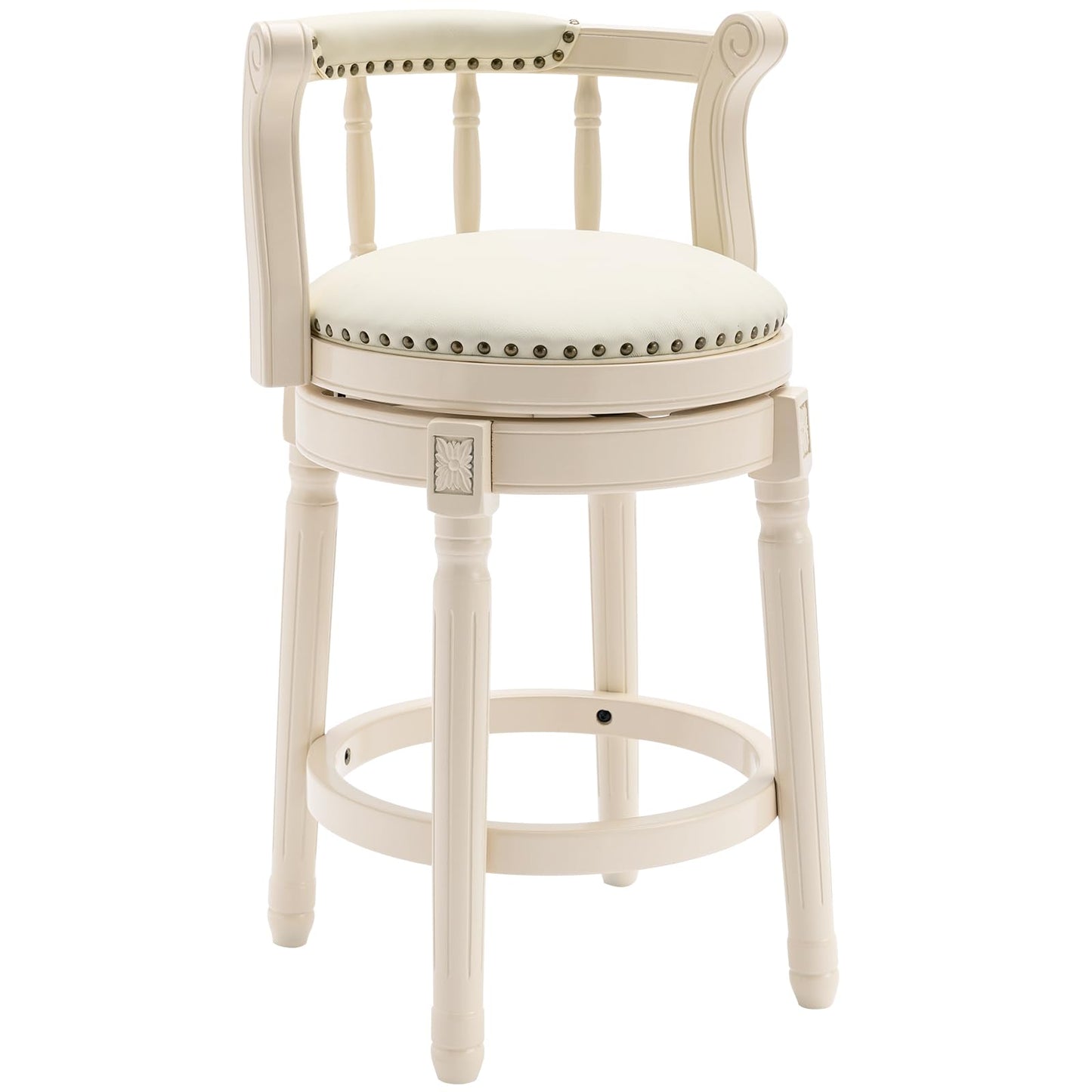 CozyRain Bar Stools Modern Swivel Barstools, Kitchen Counter Genuine Leather Upholstered Bar Stool Island Barstool with Footrest for Home Kitchen Dining Room (White, Seat Height 26 in)