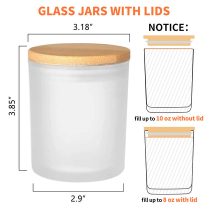 SUPMIND 12 Pack Glass Candle Jars-10oz Frosted Empty Candle Jars with Bamboo Lids and Sticky Labels, Bulk Candle Jars for Making Candles Containers - Dishwasher Safe