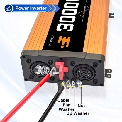 3000 watt Power Inverter Pure sine Wave 3000W 12v to 110v for car Vehicles Truck Camping Solar Panel Power Converter with Clamps and Remote car Power inverters 3000W