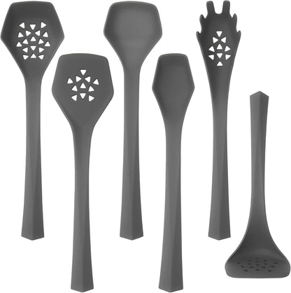 DFACKTO Heavy Duty Kitchen Utensils Set, 6 pc Nonstick Nylon, High Heat Resistant for Cooking (Gray)