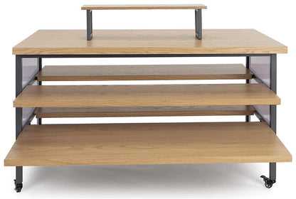 Displays2go Tiered Retail Display Table w/Wheels and Removable Top Riser - Natural Wood (SM3TWDR)