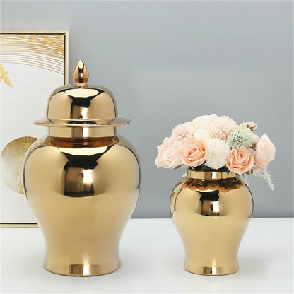 Ginger Jar Gold Decorative Ginger Jar Vase Handcrafted Traditional Chinese Ceramic Vase-