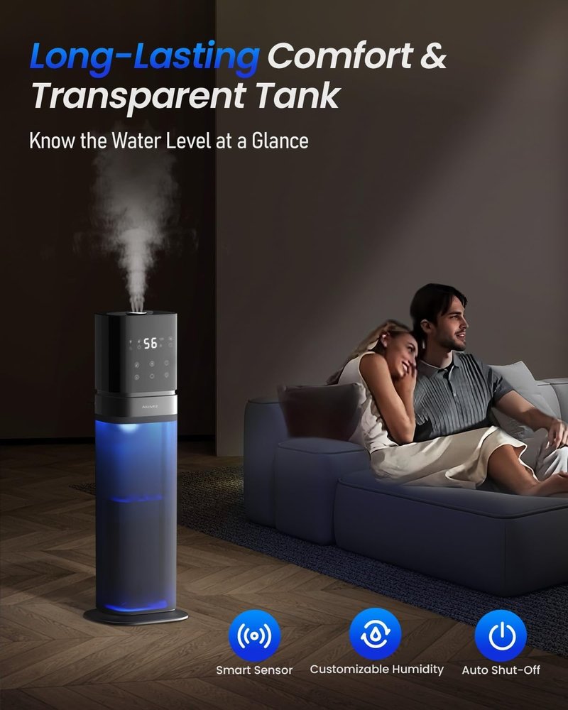 AILINKE Humidifiers for Bedroom 2.1Gal/8L, Smart Humidifier for Large Room, Cool Mist Humidifiers for Home Kids Plants, Top Fill Humidifier with Extension Tube, WIFI APP & Voice Control, Dark Blue