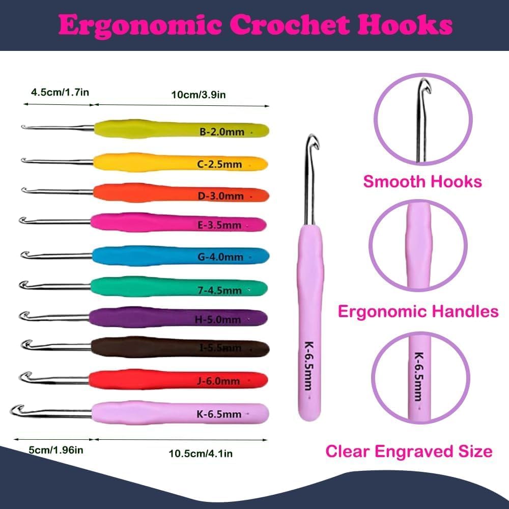 Yarniss Crochet Kit for Beginners,All in One Crochet Kits with 840 Yards Crochet Yarn,Ergonomic Crochet Hooks Set with Yarn for Adults,Navy