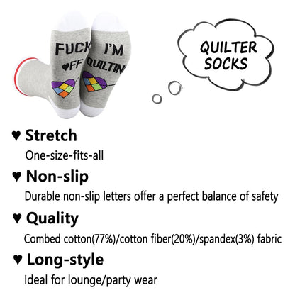 G2TUP 2 Pairs Quilting Socks F*ck Off I'm Quilting Socks Seamstress Gift Sewing Lover Sock Sewing Gift Quilter Gifts