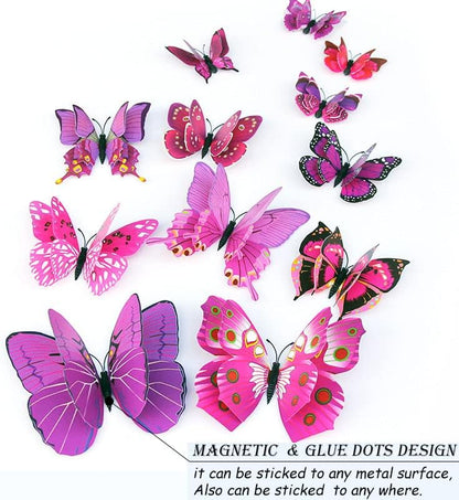 OPSEAM 3D Butterfly Wall Decor - 72 PCS Magnetic Stickers for Party Decorations | Purple