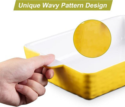 Garvee Ceramic Baking Dish Set - Set of 3 Rectangular Casserole Dishes with Handles | Yellow (11.7"/8.75"/6.5")