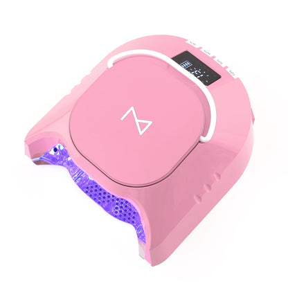 M - GlowPro Professional Hybrid 86W Wireless Rechargeable UV LED Nail Curing Lamp Cordless Nail Dryer for Gel Nails, Manicure, Pedicure (Pink)