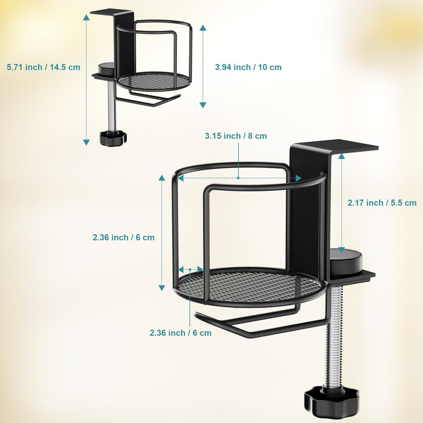 2-in-1 Desk Cup Holder with Headphone Hanger,Anti-Spill Table Water Bottle Holder,Clamp On Table Metal Drinking Holder,Compatible with Universal Cups/Bottles/Mugs/Cans/Tumblers/Thermoses/Glass,1Pack