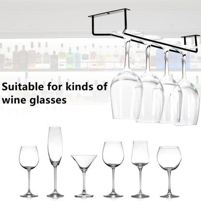 Dicunoy 6 Pack Black Wine Glass Rack, 14 Inch Under Cabinet Stemware Holder, Wall Mounted Iron Wine Glass Hanging Rack for Shelf, Kitchen, Bar, Wine Cellar Storage, Organizer, Display