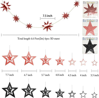 Decor365 Glitter Black Rose Gold Star Garland Twinkle Little Star Party Decoration Hanging Decor Backdrop Banner