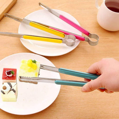HANSA 2PCS Blue Color Stainless Steel Food Ice Tongs, 9 Inch BBQ Baking Utensils with ABS Handle & Silicone Brush