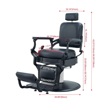 McDooFly Barber Chair Heavy Duty 700 lbs - Salon Chair for Hair Stylist - Black Reclining Barber Chairs for Barbershop - Salon Tattoo Shampoo Beauty Massage Equipment