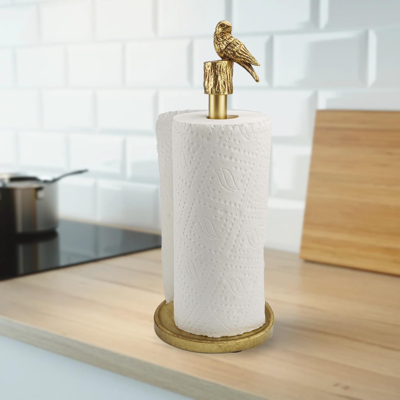JKONCETTO Paper Towel Holder Countertop, Gold Paper Towel Stand with Bird Design Top