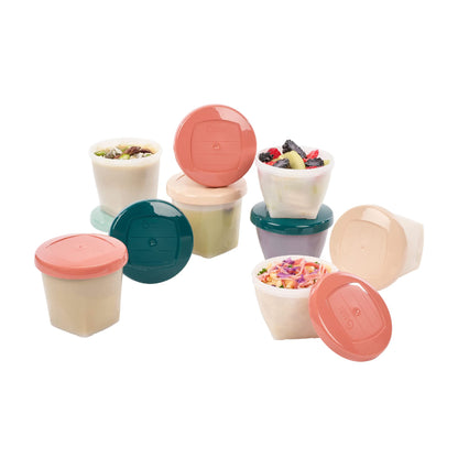 Babymoov Eco-Friendly Baby Food Jars Set of 16 (8 x 6 oz + 8 x 8.45 oz) BPA-Free Storage Containers Made from Biosourced Sugar Cane Leakproof Silicone Lids Microwave, Freezer & Dishwasher Safe