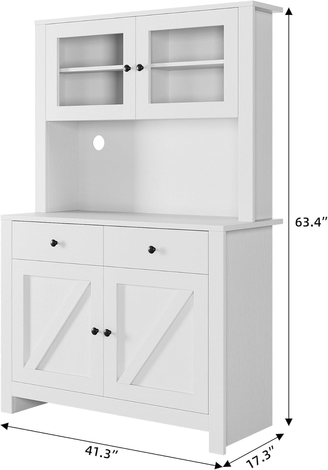 GarveeHome Kitchen Pantry Cabinet with Microwave Stand, Freestanding Hutch Cabinet with Buffet Cupboard, Tall Kitchen Cabinets with Adjustable Shelves for Dining Room, White