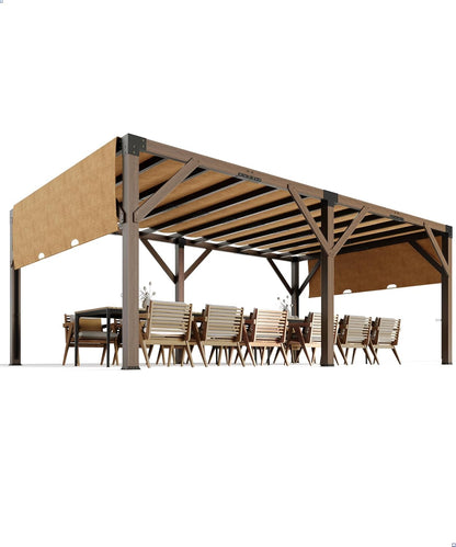 PeakPursuit Durable Cedar Wood Pergola with Retractable Canopy – 12 x 20 ft Sturdy Outdoor Patio Structure, Rot-Resistant, Modern Reddish-Brown Finish – Perfect for Backyard, Deck, Garden – Brown