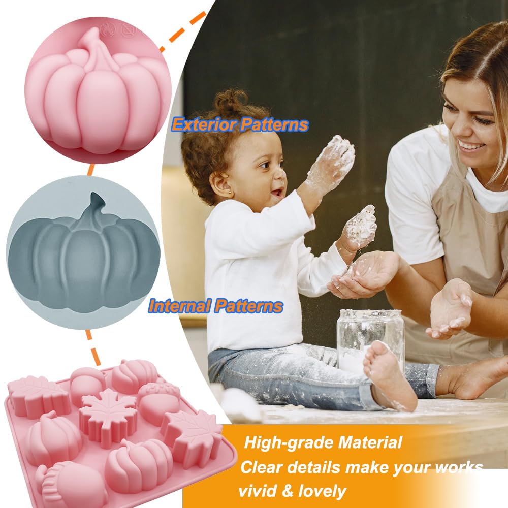 2 Pack Pumpkin Leaf Molds Silicone, 3D Harvest Fest Themed Butter Molds DIY Baking Tool for Thanksgiving Fall Hazelnuts Butter Chocolate Cake Dessert Candy Mousse Pastry Cupcake Topper Handmade Soap