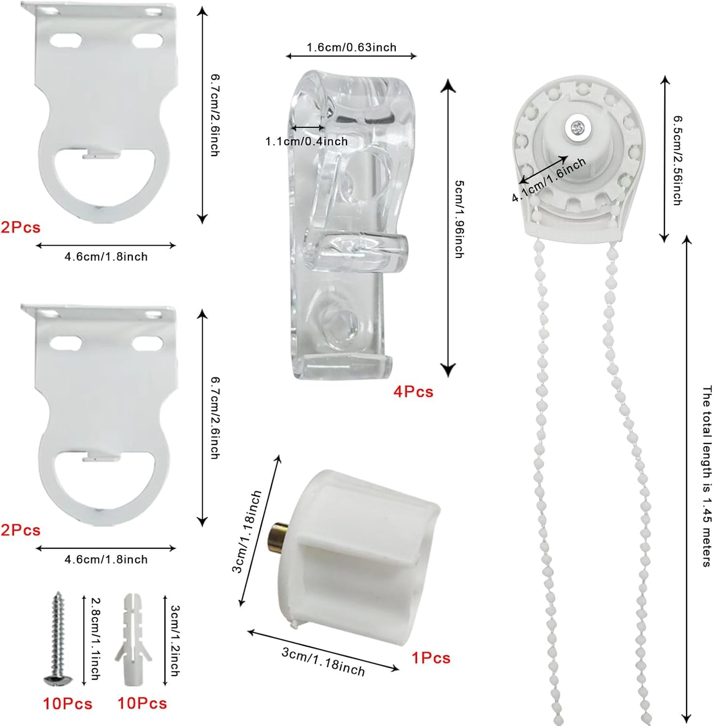 2 Set Roller Shade Accessory Set - Roller Blinds Connector Shades Clutch for 1.1" Tube Fitting Parts