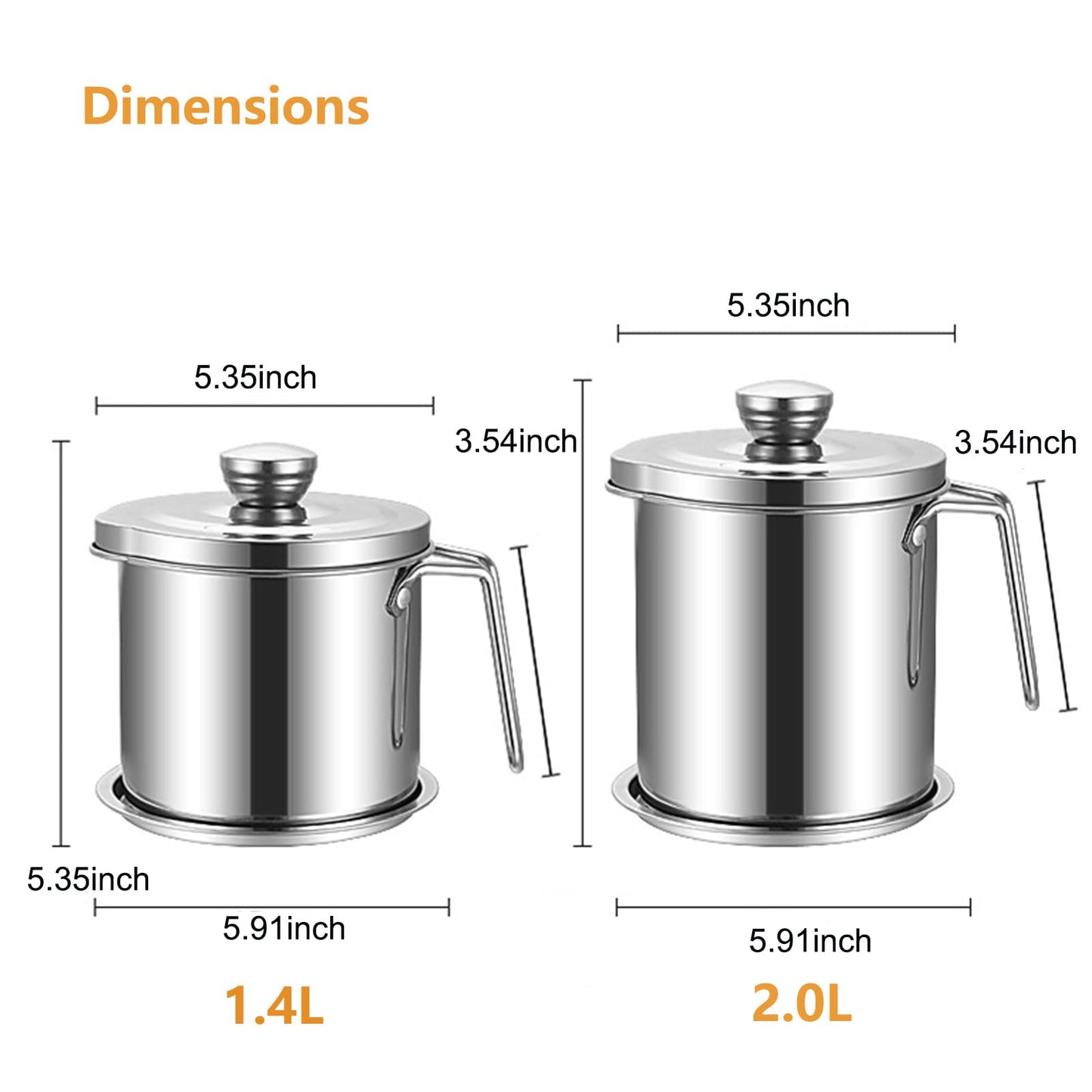 Opifex Bacon Grease Container with Fine Mesh Strainer,2.0L/68oz Stainless Steel Bacon Grease Keeper with Lid and Tray,Large Cooking Oil Storage Can for Frying Oil, Lard, Dishwasher Safe
