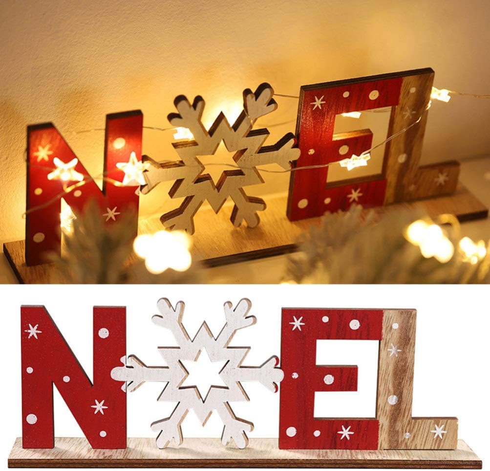 SUPVOX 2pcs Christmas Wooden Tabletop Decorations, Xmas Holiday Noel Sign Ornaments