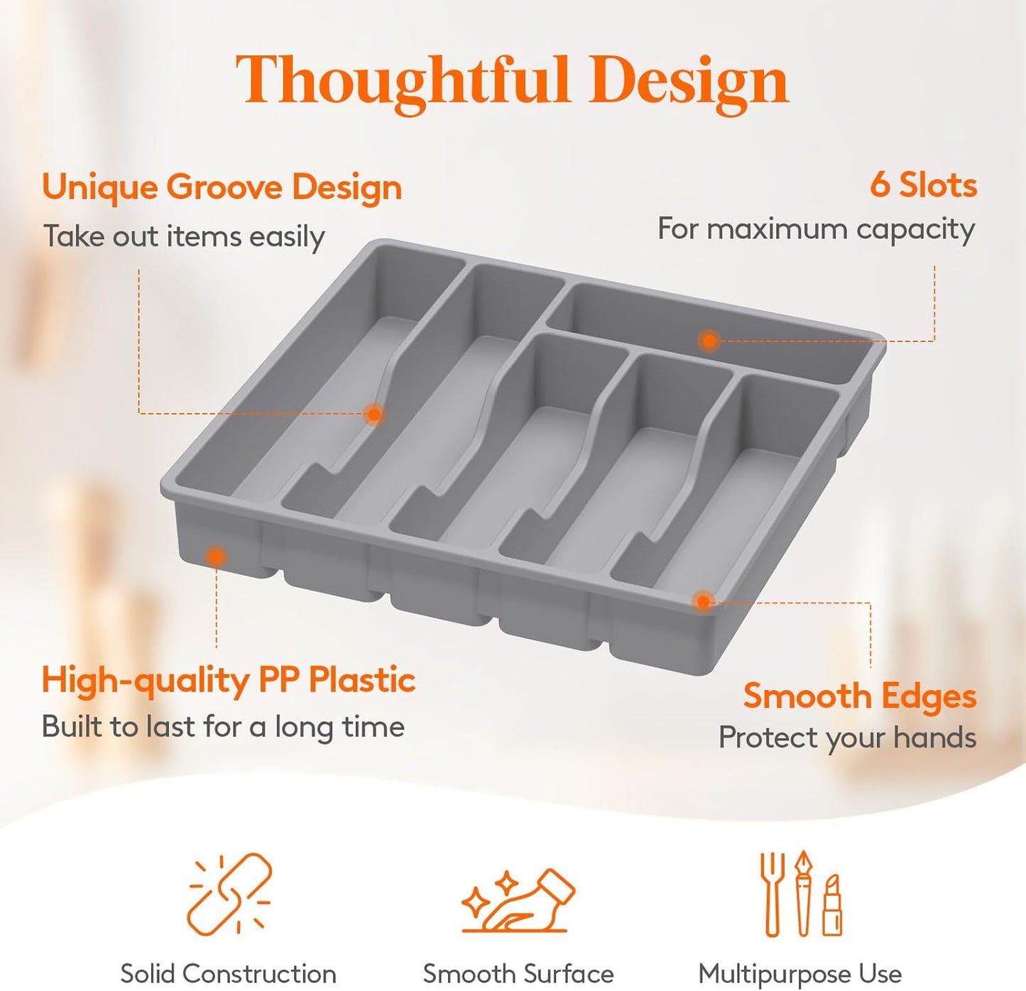 Lifewit Silverware Drawer Organizer Tray, Plastic Cutlery Storage for Kitchen Drawer, 6 Compartment Flatware and