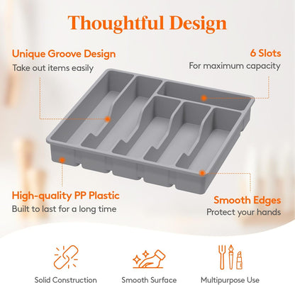 Lifewit Silverware Drawer Organizer Tray, Plastic Cutlery Storage for Kitchen Drawer, 6 Compartment Flatware and