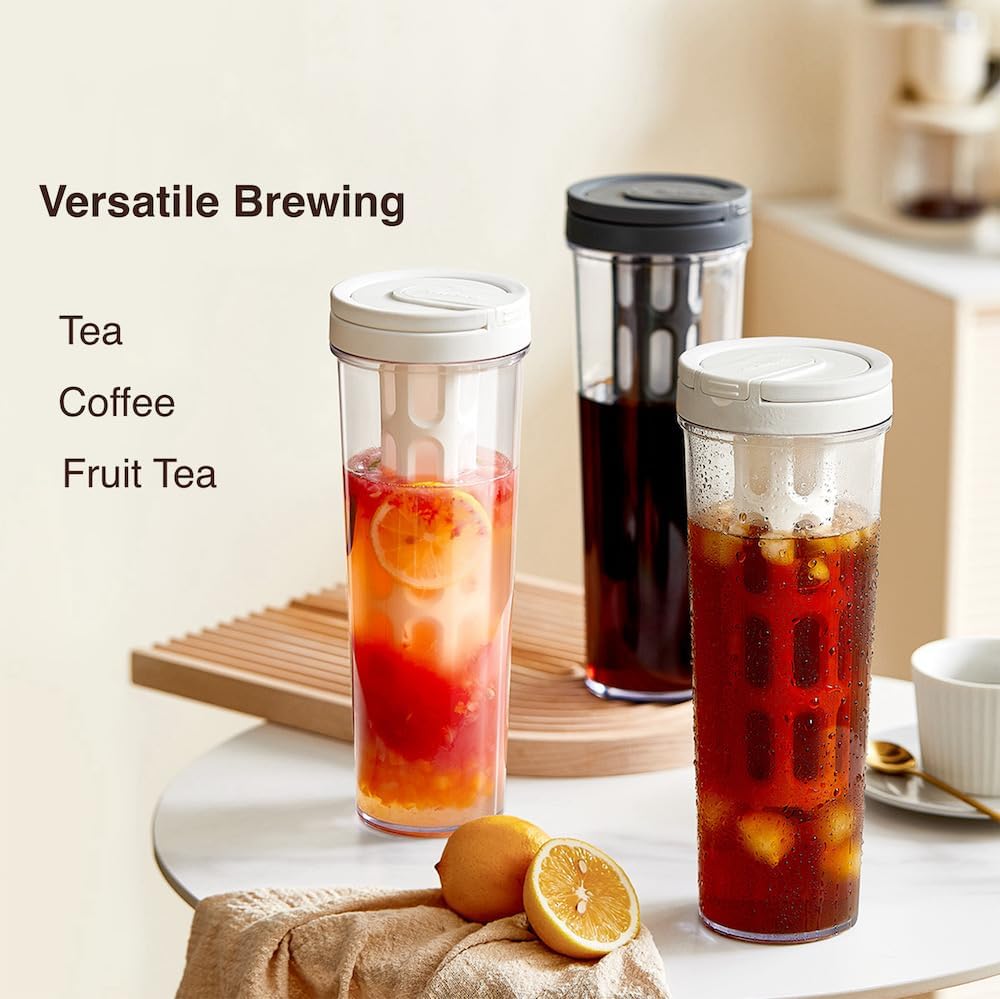 Giombrewsia Cold Brew Coffee Tumbler, Portable Travel Lid, 35oz/1L Capacity, PP Material with 350-Mesh Filter