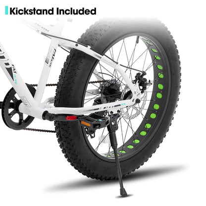 HH HILAND 26 Inch Kids' Bicycles Fat Tire Mountain Bike for Boys and Girls, 7-Speed, Dual-Disc Brake, Kids Beach and Snow Bicycle White