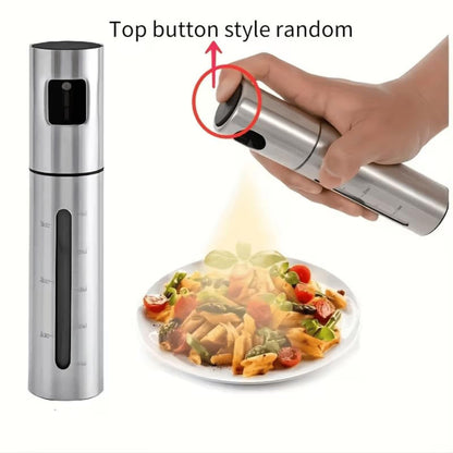 100ml Stainless Steel Olive Oil Spray Bottle – Graduated Metal and Glass Refillable Oil Mister for Cooking and Baking – Suitable for Home Cooks