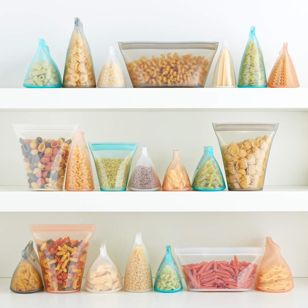 Zip Top Reusable Food Storage Bags | Short Cup [Peach] | Silicone Meal Prep Container | Safe for Microwave, Dishwasher,