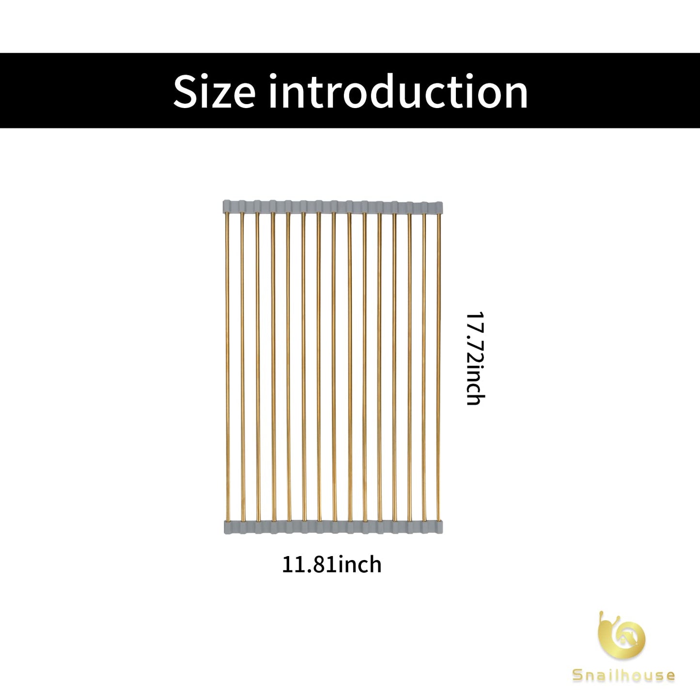 Snailhouse Roll Up Dish Drying Rack, Stainless Steel Dish Drainer Over The Sink with Anti-Slip Silicone for Kitchen Counter, Gold (17.8 x 11.8 in)