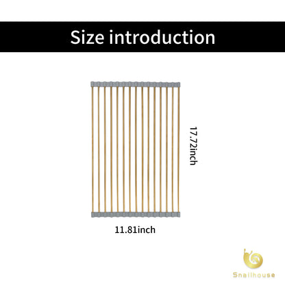 Snailhouse Roll Up Dish Drying Rack, Stainless Steel Dish Drainer Over The Sink with Anti-Slip Silicone for Kitchen Counter, Gold (17.8 x 11.8 in)